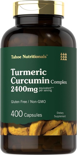 [BRSROEIPPN4AE33L] Tahoe Nutritionals Turmeric Curcumin Supplement | 2400mg | 400 Capsules | Extract Complex | Non-GMO, Gluten Free