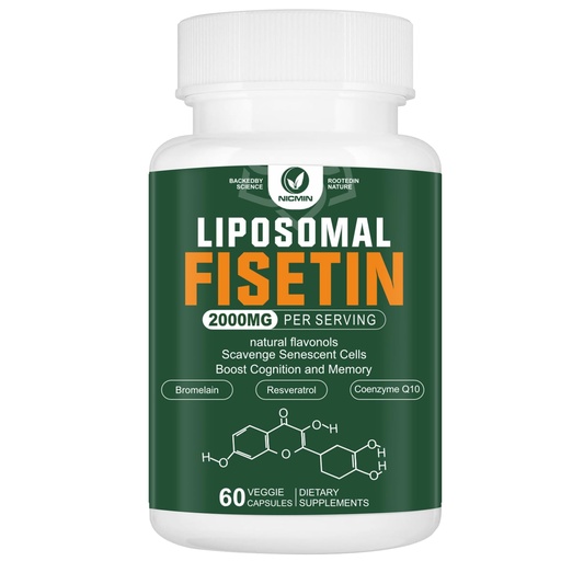 [BRSRAZ35OB7BAFIY] Liposomal Fisetin Supplement, 2000MG, 98% Pure Fisetin Polyphenols Antioxidants, with Quercetin, TMG and Resveratrol, for Healthy Aging, Cognitive Support, 60 Capsules