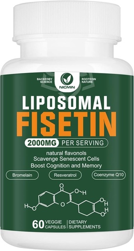 [BRSRAZ35OB7BAFIY] Liposomal Fisetine Supplement, 2000MG, 98% Pure Fisetin Polyfenolen Antioxidanten, met quercetine, TMG en Resveratrol, voor gezonde veroudering, Cognitive Support, 60 capsules