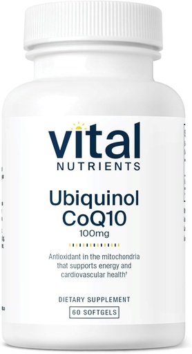 [BRSWIZQOBQJRW2TC] Nutrientes vitales Ubiquinol CoQ10 100mg ← Forma activada de la Coenzima Q10 ← Potente Antioxidante para apoyar la salud cardiovascular y cerebral* ← Gluten y Dairy Free ← 60 Vegetarian Softgels