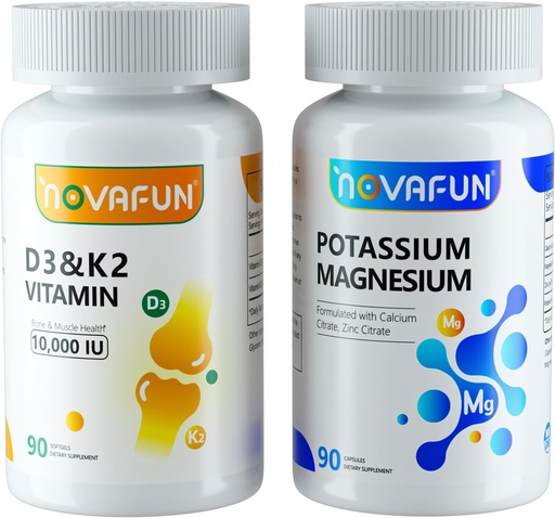 [BRSRAAYZCNYB4YDG] Potassium Magnesium with Calcium Zinc & D3 K2 Vitamin Supplements Bundle for Heart, Bone, Muscle Health