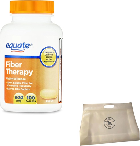 [BRSROHYQAUHWOC32] Equate Fiber Therapy Methylcellulose Fiber Caplets 500 mg 100 Count (Pack of 1) Bundle with Reusable Food Pouch
