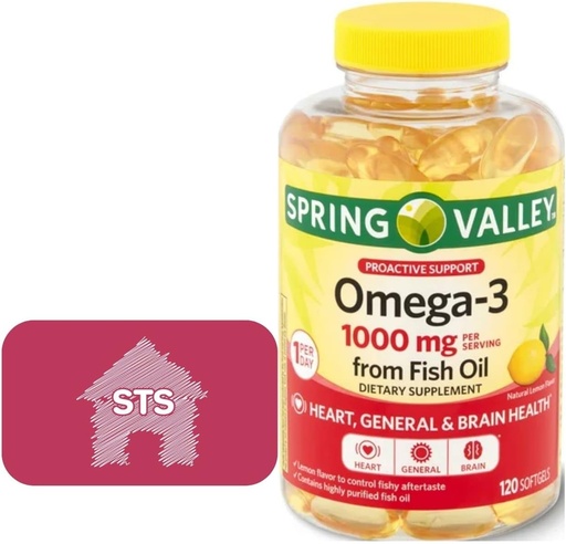 [BRSRMHT2AV4B6D3F] Spring Valley Omega-3 from Fish Oil, 1000 mg, 120 Count + STS Sticker.