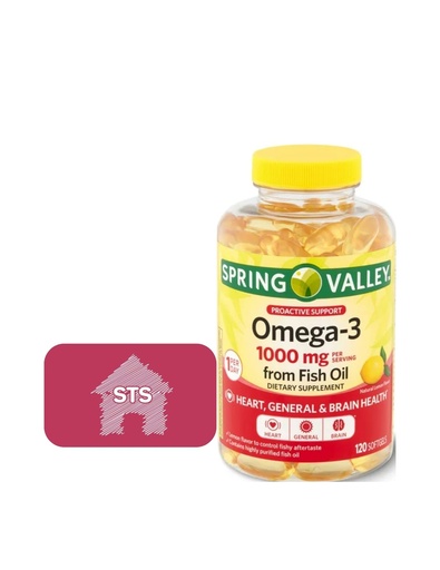 [BRSRMHT2AV4B6D3F] Spring Valley Omega-3 from Fish Oil, 1000 mg, 120 Count + STS Sticker.