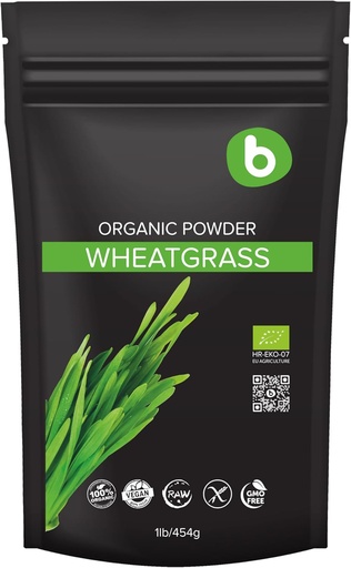 [BRSWGEAPCQMR6FY3] b Organic Wheatgrass Powder, for Detox & Immunity Support, Superfood, Vegan, Rich in Fibers, Chlorophyll, Minerals, Gluten-Free, Raw, 1lb