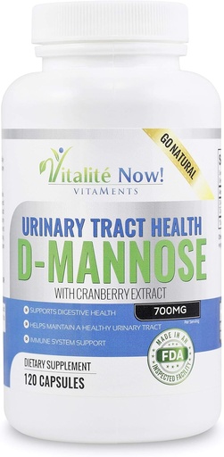 [BRSWGHA5OQAW22QY] High Strength Pure D-Mannose with Cranberry Extract for Natural Urinary Tract Infections and UTI Support - Digestive Health - Immune System Support - 700mg - Non-GMO - 120 Pills