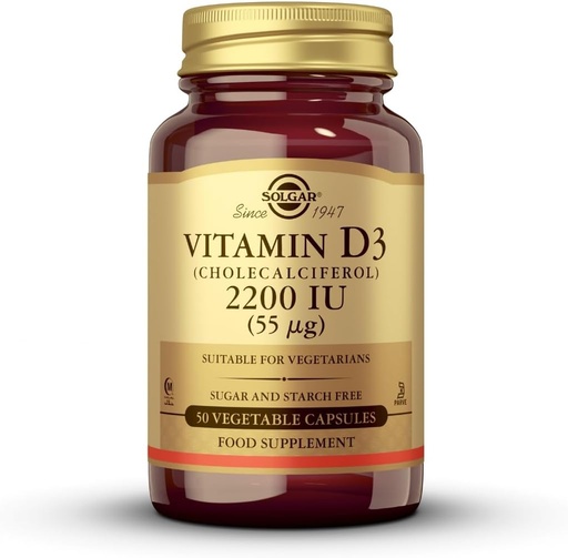 [BRSWIYYIC54QK3I5] Solgar Vitamin D3 (Cholecalciferol) 55 mcg (2200 IU), 50 Capsule Vegetali - Aiuta a mantenere le ossa sane e denti - Supporto di sistema immunitario - Non-GMO, Senza glutine, Latticini Free, Kosher - 50 Servings