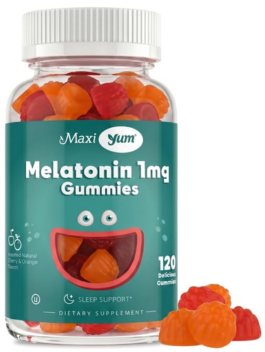[BRSRMYITB5YR42Q7] Maxi Health 1mg Melatonin Gummies – Kids Melatonin Chewables with Natural Cherry & Orange Flavor – Adult and Baby Sleep Help Supplement to Support Restful Nights (120 Count)
