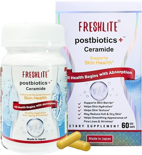 [BRSROAQEO4FAGETD] FRESHLITE Japonès Clear Skin Ceramide suplementari  2001- 2002 Plant-Based & Postbiotics per a la hidratació, Barrier & Elsticity Helps Reducció de l' Irritation no-GO, Guten-Free, 60 Vegan Capules