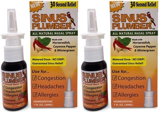 [BRSWKEY7BAFR4GQ3] 2-Pack of Sinus Plumber Allergy Nasal Spray - The Ultimate Congestion Buster with Horseradish & Capsaicin