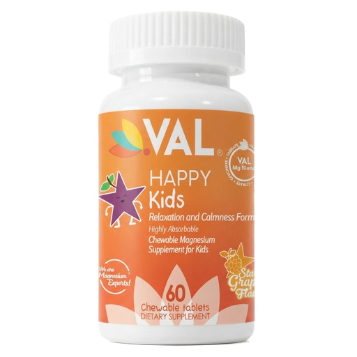 [BRSW2BIRCRYAAG35] VAL Magnesium for Kids | High-Absorption Magnesium for Calm, Relaxation & Focus | Mg Glycinate, Citrate & Taurate | with Vitamin B6, D & C | Sugar-Free, Non-GMO | 60 Chewable Tablets