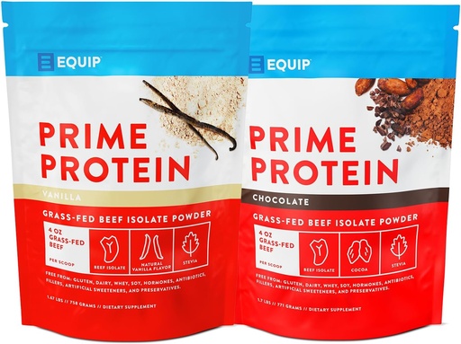 [BRSRM236OYMB6AAZ] Equip Foods Chocolate Prime Protein Powder - Vainilla &amp; Chocolate - Grass-Fed Isolate Beef Protein Powder - Paleo y Gluten Free Protein Powder - Helps Build and Repair Tissue, Gluten Free