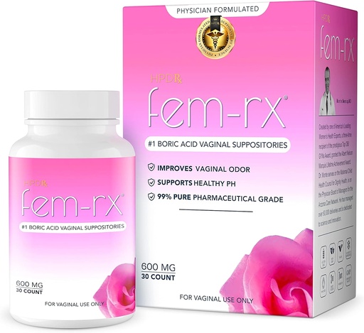 [BRSWGBQ3DIJWY2TX] HPD Rx Fem-Rx Boric Acid Vaginal Suppositories for Women – Help Balance Vaginal pH, Eliminate Vaginal Odor – Dr Formulated Feminine Health Support – 30 Capsules Pack of 1