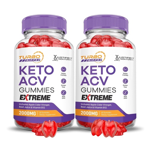 [BRSRAGAKPMMBOCAU] Justified Laboratories Turbo Ripped Keto ACV Gummies Extreme (2000 mg) - 60 Count, Pack of 2 - Formulated with Apple Cider Vinegar, Folate & Vitamin B12 - Non-GMO, Vegan, Gluten Free - 60 Servings