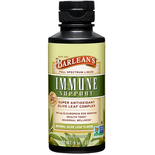 [BRSWIZYHDF6R2GYZ] Barlean's Olive Leaf Complex Liquid Immune Support Supplement, 95mg Oleuropein Antioxidants, 8 oz