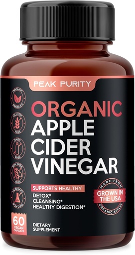 [BRSWGFQ6AQMGKCIY] 100% Organic Raw Apple Cider Vinegar Capsules - Natural Detox Gut Cleanse & Healthy Digestion - Tasteless & Easy to Swallow - Extra Strength ACV Pills - 1000 mg