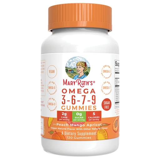 [BRSW2AQDPMOWYCA4] Mary Ruth's, Omega 3 6 7 9 Gummies Peach Mango Apricot, 120 Count