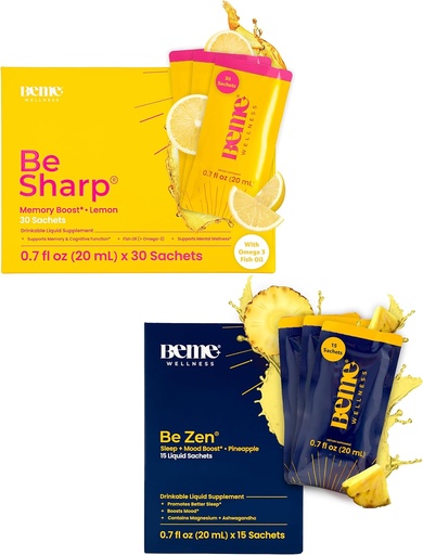 [BRSRAA33PNYAA3TU] BeMe BeSharp & BeZen Bundle - Liquid Omega-3 & Magnesium Glycinate L-Theanine Supplements