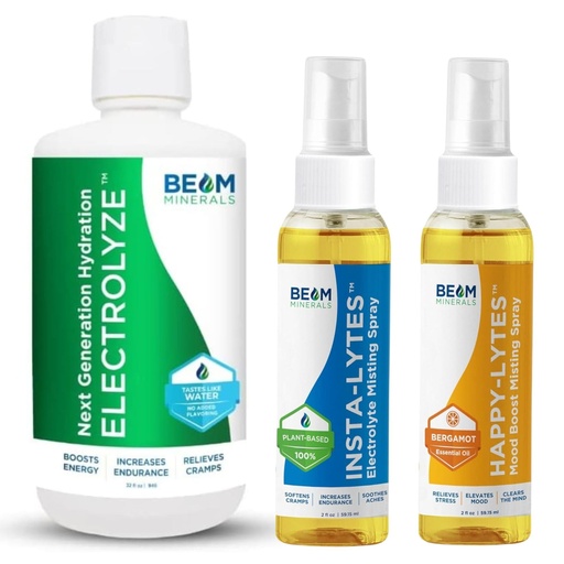 [BRSRA2Y6CQGWK2DF] Beam Minerals Electrolyte Imbalance Solution Electrolyze and Insta-Lytes Natural Liquid Electrolytes 2oz and Happy-Lytes Fulvic Electrolyte Misting Spray 2oz