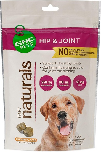 [BRSWKFALBEBGK3T4] GNC Pets Hip & Joint Tender Bites in Chicken Flavor, Dog Joint Supplement Chews for Healthy Joints, Pet Vitamins & Minerals Support Dogs' Mobility with GNC Pet Vitamin Mineral Formula, 50 Count