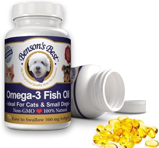 [BRSWIBINCF4QEFYZ] Benson's Best Omega 3 Fish Oil for Cats & Small Dogs - 200 Softgels 500mg - 43% More Omega 3 Fatty Acids than Salmon Oil - 100% pure, Non-GMO,天然宠物食品狗鱼油补充品