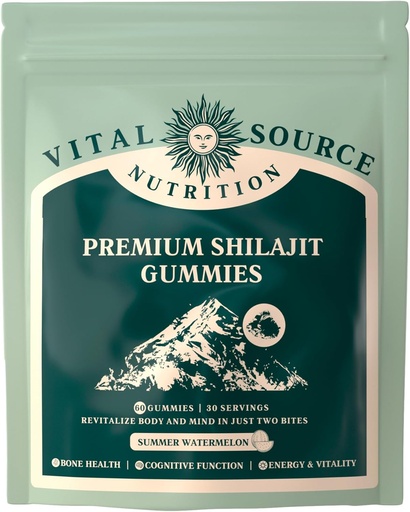 [BRSROAD5AUMRYCY4] Vital Source Nutrition - Premium Shilajit Gummies - Bone, Brain, Energy & Vitality Support - Himalayan Organic Shilajit - Vegan, Gluten-Free & Halal - Summer Watermelon - 60 Gummies - 30 Servings