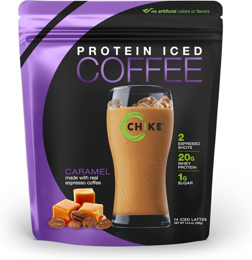 [BRSW22QPBMFWEGYV] Chike Caramel Yüksek Protein Buzlu Kahve, 20 G protein, 2 Shots Espresso, 1 G Sugar, Keto Friendly and Gluten Free, 14 Hizmetler (14.3 Ounce)