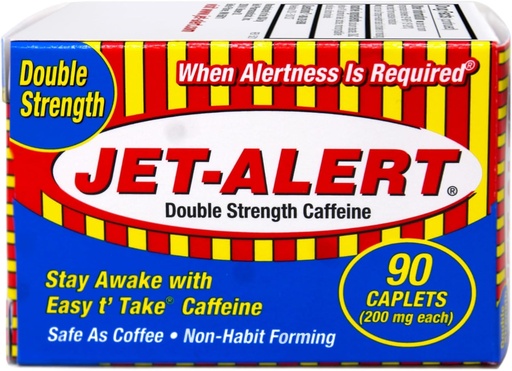 [BRSWIGL4O4BBWFL4] Jet Alert Double Strength Alertness Aid Caplets, 200mg-90 Ct Value Packs (12)