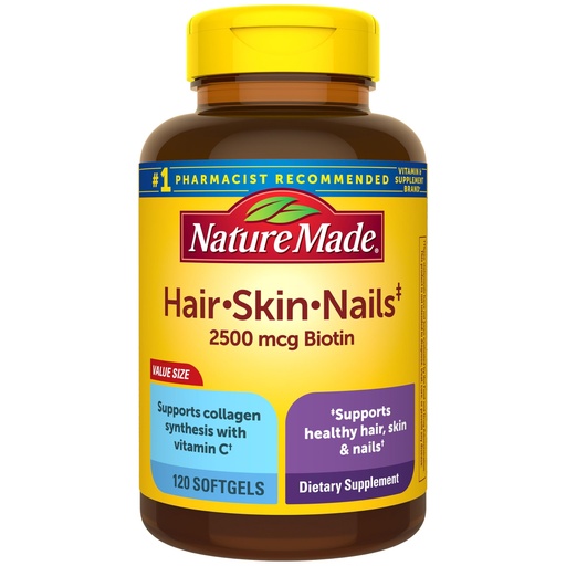 [BRSWKFT7AIMAM3TM] Nature Made Hair Skin and Nails with Biotin 2500 mcg, Dietary Supplement For Healthy Hair Skin and Nails Support, 120 Softgels, 120 Day Supply