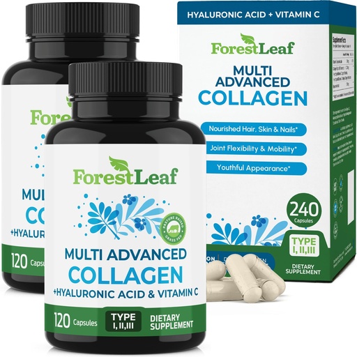 [BRSWGED5BYGWK236] ForestLeaf Multi Collagen Pills with Hyaluronic Acid + Vitamin C | Hydrolyzed Collagen Supplements for Women or Men | Multi Collagen Capsules Peptides for Skin, Wrinkles, 240