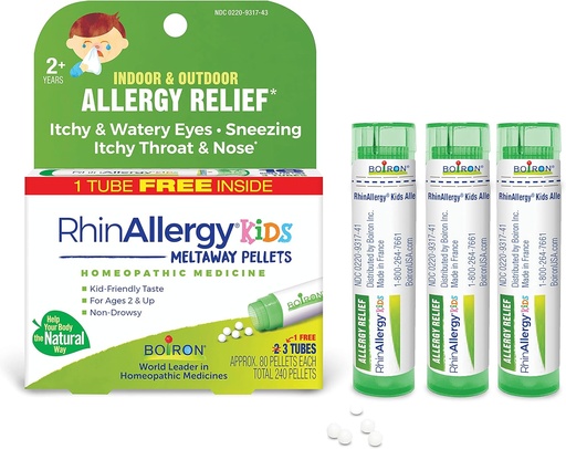 [BRSWGGQ3CUBQOFLG] Boiron RhinAllergy Kids Pellets for Relief from Allergy Symptoms of Sneezing, Runny Nose, and Itchy Eyes or Throat - 3 Count (240 Pellets)