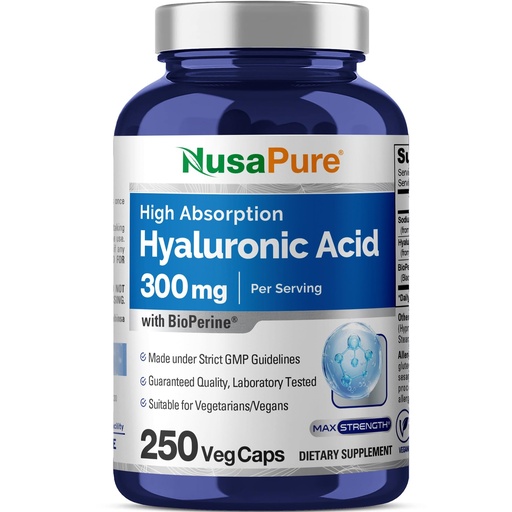 [BRSWGZLQA4IQ4CIV] NusaPure Hyaluronic Acid 300mg 250 Veggie Capsules (Non-GMO, Vegan)