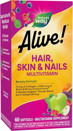 [BRSWKGYFAENBEGTI] Naturaren bidea bizirik! Ilea, larrua eta Nails Biotin eta Collagen-en multivitamin-a, 60 Softgel