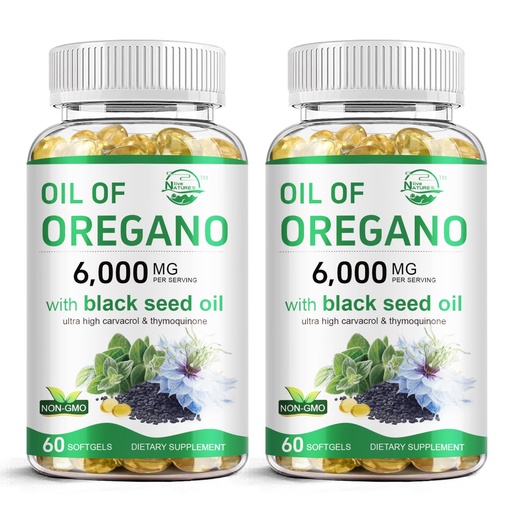 [BRSRAFIFOAFGEHTX] Nature's live Oil of Oregano with Black Seed Oil | 2 in 1 Oregano Supplement for Immune Health, Retains High Concentrated Carvacrol & Thymoquinone, 60 Softgels, 2 Pack