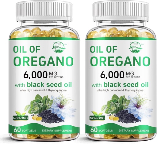 [BRSRAFIFOAFGEHTX] Nature's live Oil of Oregano with Black Seed Oil, 2 in 1 Oregano Supplement for Immune Health, Retains High Concentrated Carvacrol & Thymoquinone, Non-GMO, 60 Softgels, 2 Pack
