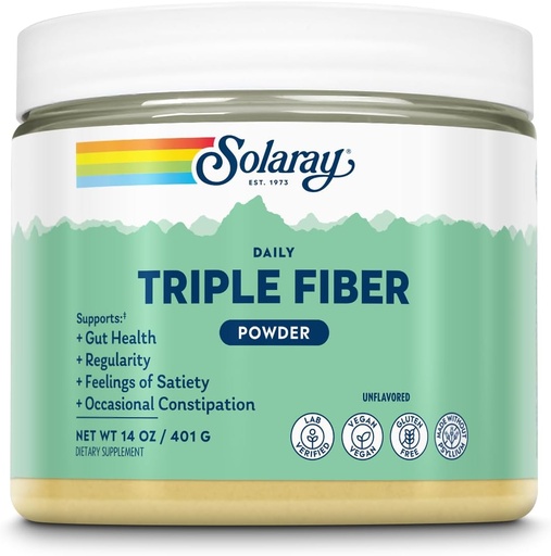 [BRSRAAIDCECGECI7] SOLARAY Triple Fiber Powder - Daily Fiber Supplement for Women and Men w/Prebiotics - Gut Health, Occasional Constipation, Digestive Health Support, Unflavored, Vegan, Gluten Free, 30 Servings, 14oz