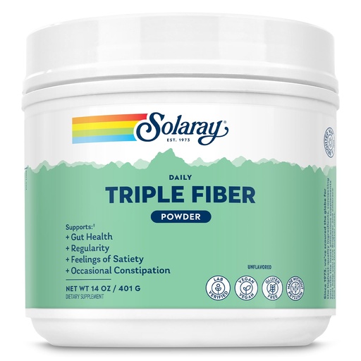 [BRSRAAIDCECGECI7] SOLARAY Triple Fiber Powder - Daily Fiber Supplement for Women and Men w/Prebiotics - Gut Health, Occasional Constipation, Digestive Health Support, Unflavored, Vegan, Gluten Free, 30 Servings, 14oz