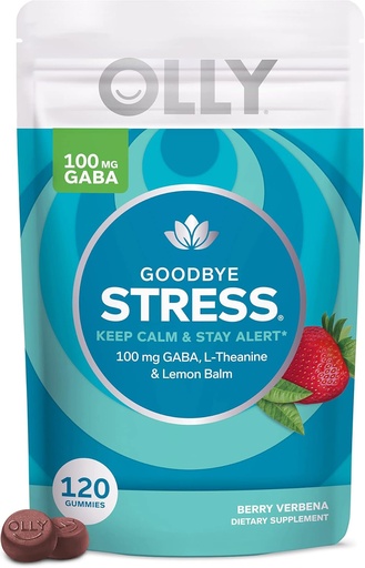 [BRSRMZYLPIHWADIZ] OLLY Goodbye Stress Gummy, GABA, L-Theanine, Lemon Balm, Stress Relief Supplement, Berry Flavor - 120 Count