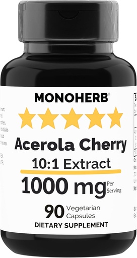 [BRSROGQQDJ5QGFIU] MONOHERB Acerola Cherry Extract 1000 mg - 90 Kapsler