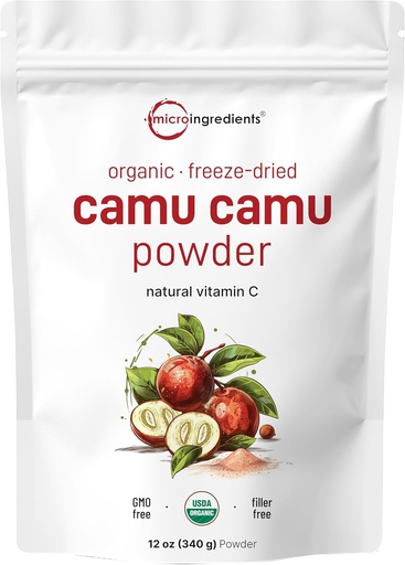 [BRSWKHT3C4HAMH3C] Organic Camu Camu Powder, 12 oz | High Natural Vitamin C Level | Fresh Freeze-Dried Berries Source | No GMOs, Vegan Friendly