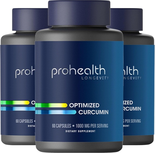 [BRSRAAQCO4CWEHLG] ProHealth Turmeric Curcumin Supplement: 285 Times More Bioavailable - Developed by Neuroscientists. 1000 mg Concentrated Longvida Curcumin Extract Per Serving (60 X 500mg Capsules Per Bottle) (3 Pack)