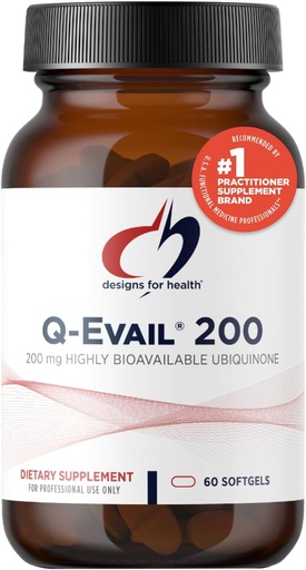 [BRSWIBD6OV4RCFDG] Design for sundhed Q- Evail 200- 200mg CoQ10 Højt biotilgængeligt Ubiquinon - Coenzym Q10 med MCT + blandede tocopheroler til at fremme Superior Absorption - ikke-GMO (60 Softgel)