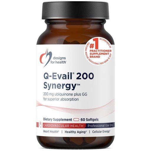 [BRSWIBD6OV4RCFDG] Designs for Health Q-Evail 200 Synergy – 200 mg CoQ10 Highly Bioavailable Ubiquinone + Exclusive Absorption Technology – Coenzyme Q10 Boost with GG – Heart, Healthy Aging + Cell Support (60 Softgels)