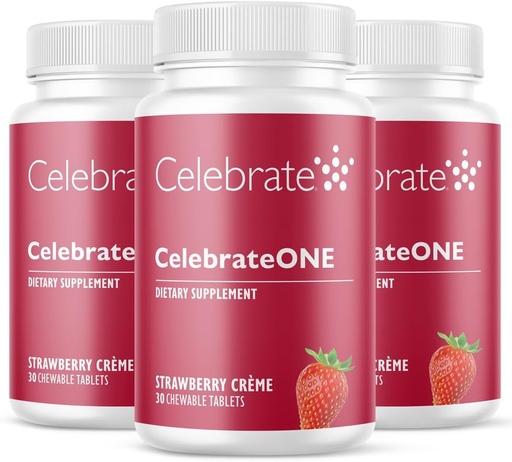 [BRSW2AA5BAFBODL2] Celebrate Vitamins CelebrateONE Chewables, Iron Free - Once Daily Bariatric Multivitamin, Essential Vitamins & Minerals - Gastric Bypass & Sleeve Gastrectomy Supplement - Strawberry Creme (90 Tablets)