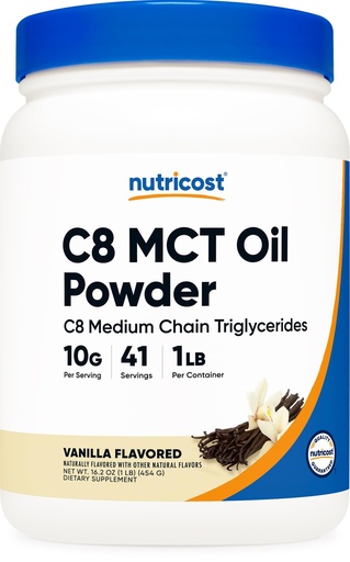 [BRSWGBAEO54B4CL3] Nutricost C8 MCT Oil Powder 1LB (16oz) Vanilla Flavor - 95% C8 MCT Oil Powder, Best for Keto Diets, Non-GMO, Gluten Free