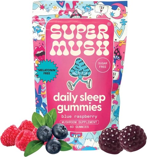 [BRSROHQHOIDQKEY6] SuperMush Sleep Gummies for Adults - Mushroom Supplement with Magnesium Citrate, L-Theanine, Chaga, Reishi & Chamomile for Deep Sleep, REM & Detox - Vegan & Sugar-Free - 60 Gummies (30 Servings)