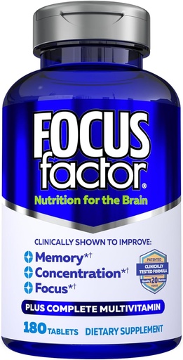 [BRSWYBQQBAOQM3DO] Focus Factor Brain Supplement Multivitamin Memory ve Clarity Boost Concentration Neuro Energy Learning Reasoning for Men and Women 180 Tablets