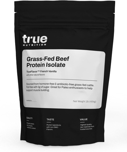 [BRSWKH3ZO4MQ4AI7] True Nutrition Grass Fed Beef חלבון אבקת Isolate - 29 גרם של Paleo, Keto, carnivore Beef חלבון לשרת - Zerob, שומן חינם, Gluten חינם, חלב חינם, סויה חינם - צרפתית וניל - 1LBB
