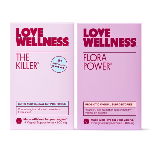 [BRSRM2T3OYBRYYL5] Love Wellness The Killer & Flora Power | Vaginal Suppository Duo with Boric Acid, Probiotics & Vitamin C | Supports pH Balance, Odor Control & Feminine Health | Fragrance-Free, Non-GMO & Paraben Free