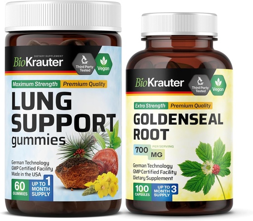 [BRSRAGIZAR5GMDLD] BIO KRAUTER Lung Support 60 Gummies & Goldenseal 100 Capsules